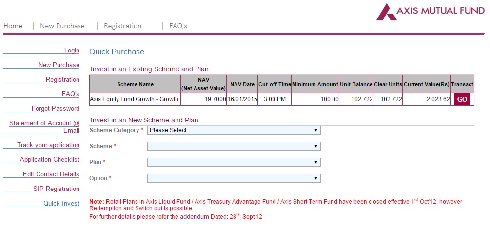 Axis Mutual Fund - Online Purchase
