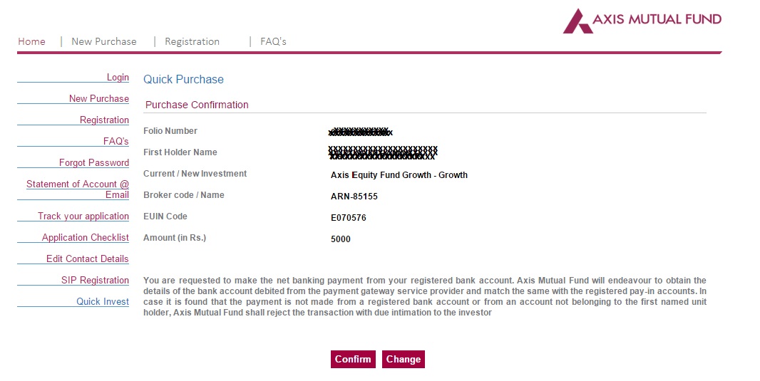 Axis Mutual Fund - Online Purchase