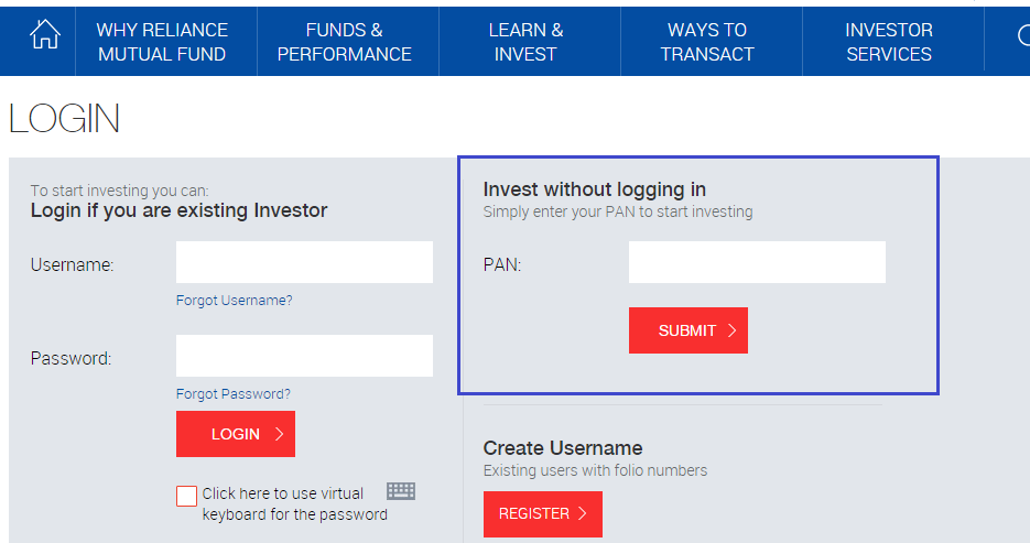 Reliance Mutual Fund - Online Purchase