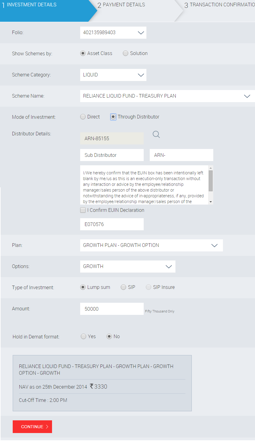 Reliance Mutual Fund - Online Purchase